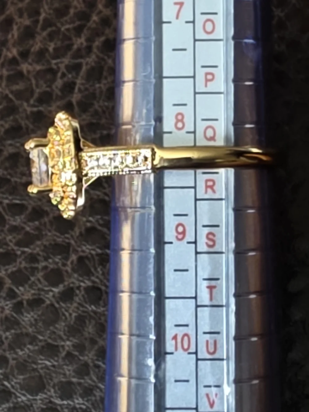 Gold Plated Over Brass Halo Ring with Clear Center Stone Size 8
